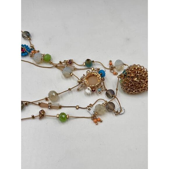 Betsey Johnson MultiStrand Bead Flower Heart Illusion Multicolor Necklace - Picture 8 of 9